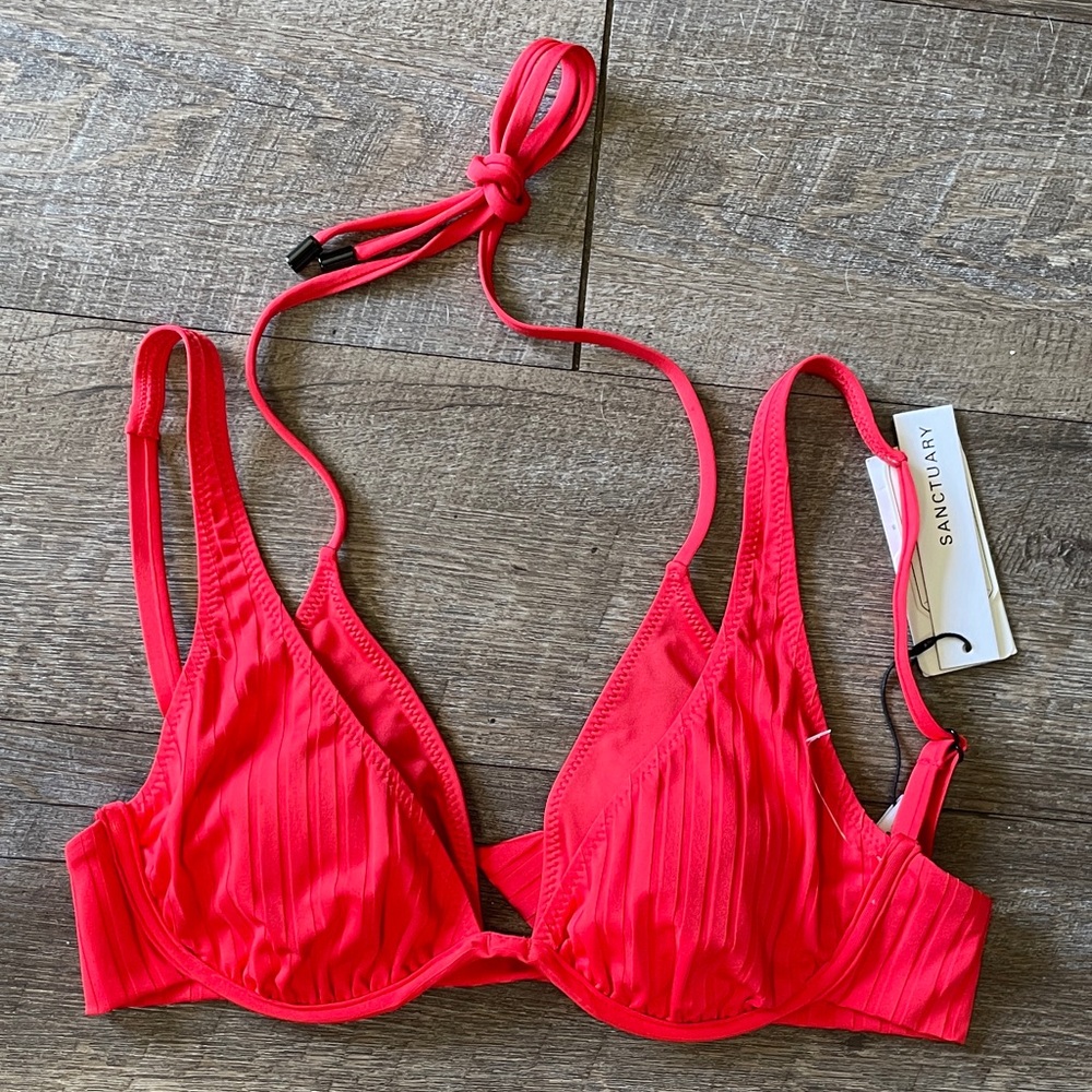 NWT Sanctuary Mars Red Ribbed Bikini Top